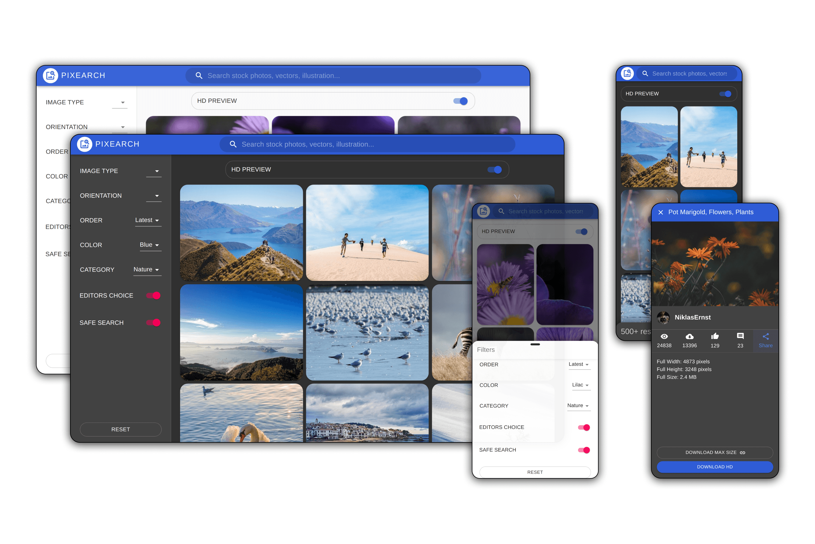 Clean Pixabay client with react & material-ui