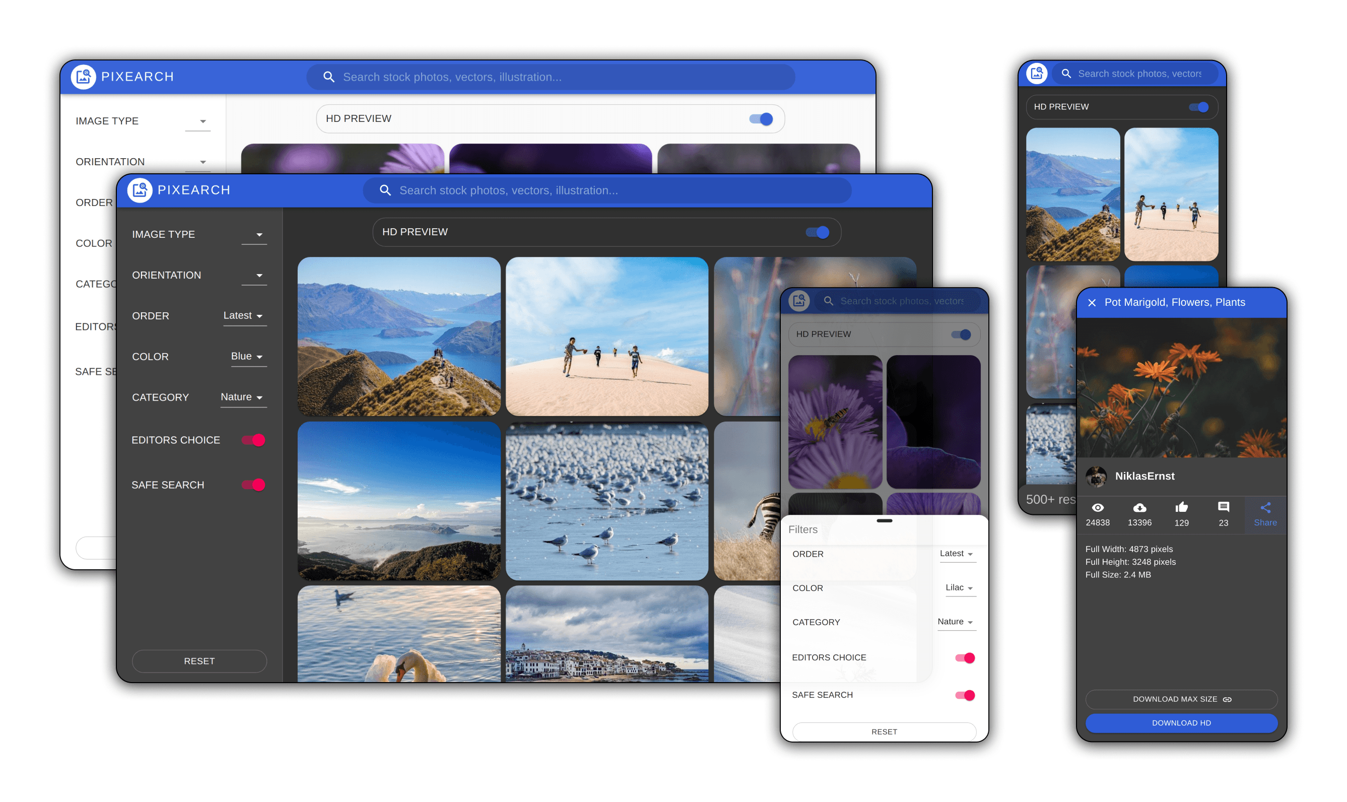 Clean Pixabay client with react & material-ui